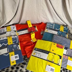 Reel Life Men’s Long Sleeve Crew Tee - Red & High-Vis Yellow